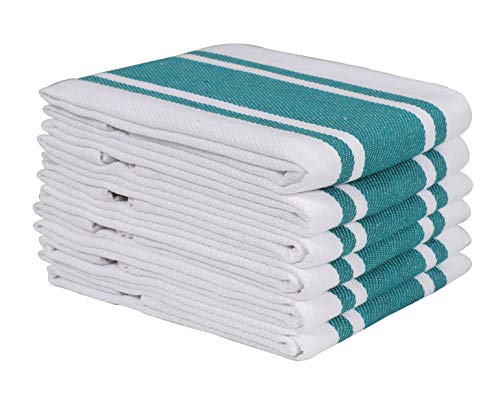 Heavy Duty Oversized Kitchen Towels & Dishcloth (Set Of 6 Teal 18X28) Highly Absorbent, Professional Grade Cotton Tea Towels For Everyday Cooking And Baking- Modern Clean Striped Pattern #TOP15