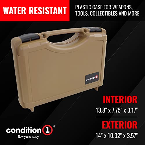 Condition 1 Plastic Hard Case For Handgun, Revolver, Firearm, Pistol Lockable Heavy-Duty Protective Portable Travel Storage Case With Foam, 14" X 10" X 4" Flat Dark Earth #TOP1