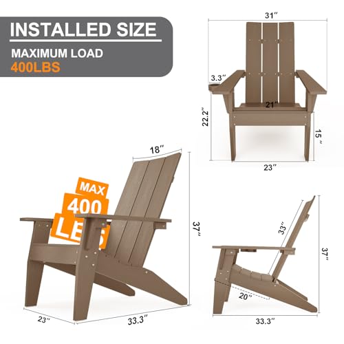Adirondack Stuhl mit Getränkehalter für Outdoor Garten: Übergröße Adirondack Chair Kunststoff HIPS mit Getränkehalter - Adirondack Gartensessel Wetterfest für Balkon/Terrasse/Feuerstelle/Beach(Teak)