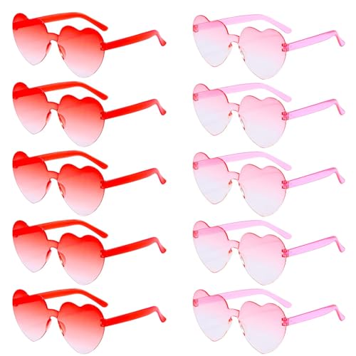 10 Pcs Heart Shaped Sunglasses Rimless Bride Sunglasses Transparent Heart Glasses