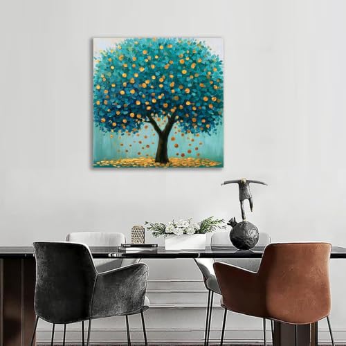 Cuadros decorativos de árbol de la vida vintage Josue con marco dorado de 20x20 cm para tu salón 3