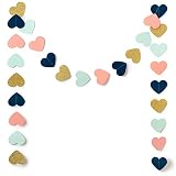 9 Feet Heart Paper Garland Decorations, Heart Hanging Paper Banner Bunting (Navy, Mint, Coral, Gold