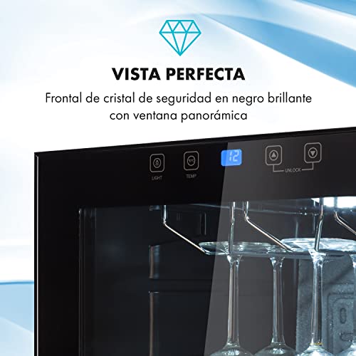 KLARSTEIN Vinoteca 54 Botellas, Nevera Vinos de una Zona, Nevera Expositora Vino y Cerveza, Vinoteca Pequeña Interior y Exterior con Puerta de Cristal, Nevera Vino Protección UV, Panel Táctil, 4-18°C - imagen 9