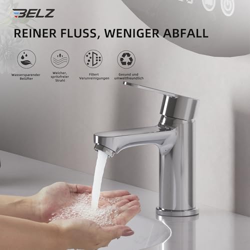 BELZ Wasserhahn Bad,Waschtischarmatur Einhandmischer Armatur Waschbecken mit Auslauf Höhe 78 MM,Wassersparend, Energiesparend,Chrom
