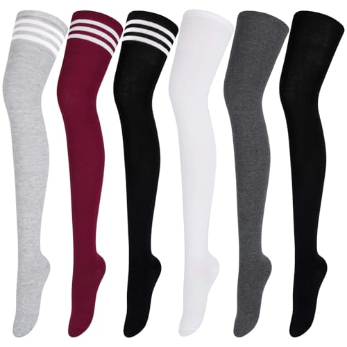 Aneco 6 Pairs Thigh High Socks Over Knee High Stockings Extra Long Leg Warmers for Women