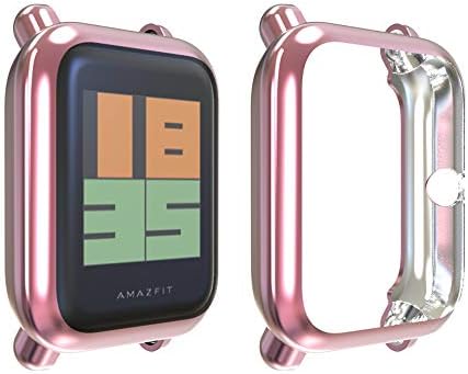 Compatible with Amazfit Bip Case,TPU Screen Protector Rugged Cover All-Around Protective Bumper Shell Compatible (Pink)