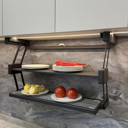 Two-Tier Pull Down Shelf - Space-Saving Folding Storage Rack for Kitchen Pantry, Cabinet Organizer, Adjustable Height, Easy Installation, Maximize Storage Space