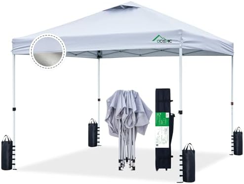 10x10 Pop Up Canopy Tent - Instant Setup, Silver Coated Top, Wheeled Bag, Sandbags & Guy Lines