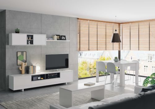 Miniatura 8 de Habitdesign Mueble De Salón Moderno, Módulos Para Comedor, Conjunto De Salón, Color Blanco Brillo Y Gris Antracita, 200x41x46 Cm - Modelo Belus