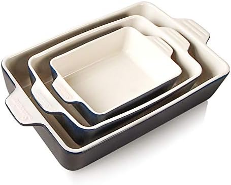 SWEEJAR Ceramic Bakeware Set, Rectangular Baking Dish Lasagna Pans for Cooking, Kitchen, Cake Dinner, Banquet and Daily Use, 11.8 x 7.8 x 2.75 Inches of Casserole Dishes (Navy)