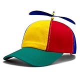 itsSpooky Adult Rainbow Propeller Top Hat, Novelty Costume Headwear, Halloween Accessory Helicopter Hat with Spinner Funny Clown Propeller Baseball Cap