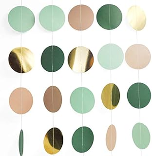 NICROLANDEE Wedding Party Decorations - 3 Pack Green Dots Paper Garland String Hanging Backdrop for Rustic Wedding, Neutral Baby Shower, Vintage Party, Birthday, Bridal Showers