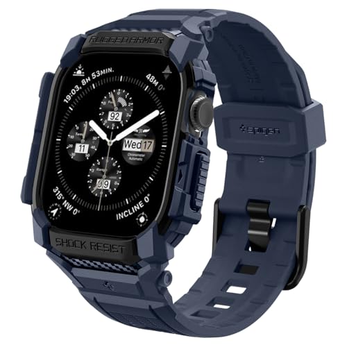 Image of Spigen Rugged Armor Pro for Apple Watch Series 11 46mm Case with Strap Band, Series 10 46mm Protective TPU Cover with Strap - Navy Blue