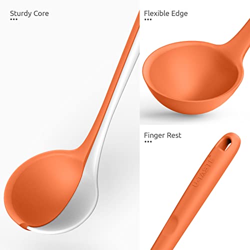 Image of 13 inch Silicone Soup Ladle: U-Taste 600ºF Heat Resistant 4 oz Large Non-stick Seamless Rubber Kitchen Deep Serving Spoon with Non-slip Solid Long Handle for Cooking Sauce /Stews /Gravies /Chili(Orange)