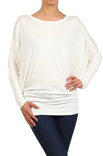 Basic Solid Knit Dolman Sleeve Tunic Top (SMALL, WHITE)