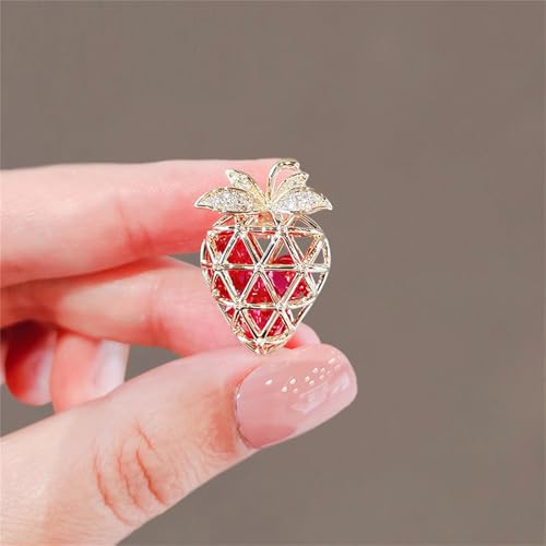 Image of Cute Lemon Brooch Pin for Women Rhinestone Fruit Little Brooch Sparkling Crystal Strawberry Cherry Enamel Pin Christmas Birthday Art Deco Jewelry Gifts