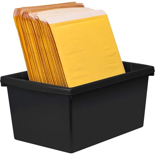 Image of Storex 5.5 Gallon Storage Bin - Plastic Classroom Organizer for Books and Supplies, Black, 1-Pack (61429A06C)