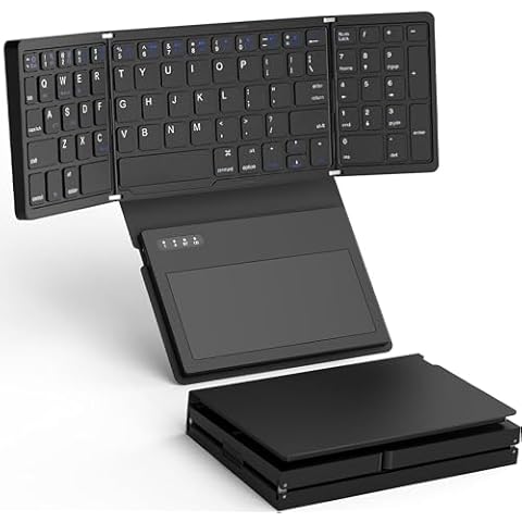 MOSHOU Foldable Wireless Keyboard with Numeric Keypad & Touchpad, Rechargeable Keyboard for Laptop/PC/Tablet/ipad, Windows, iOS, Mac, Compact Portable Travel Keyboard Cover