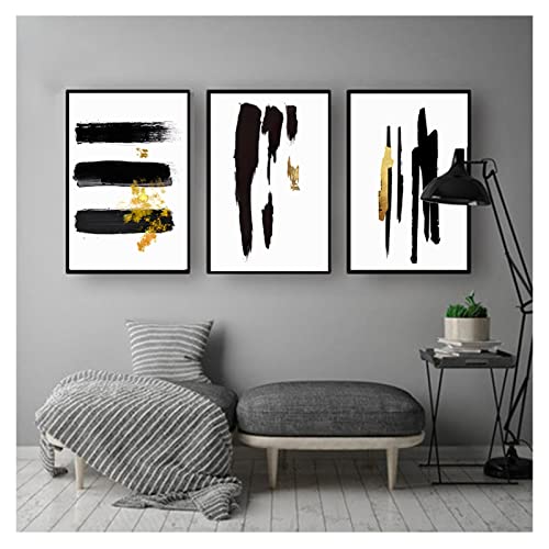 Tableau abstrait pour valoriser mur salon kit déco moderne noir or - 3
