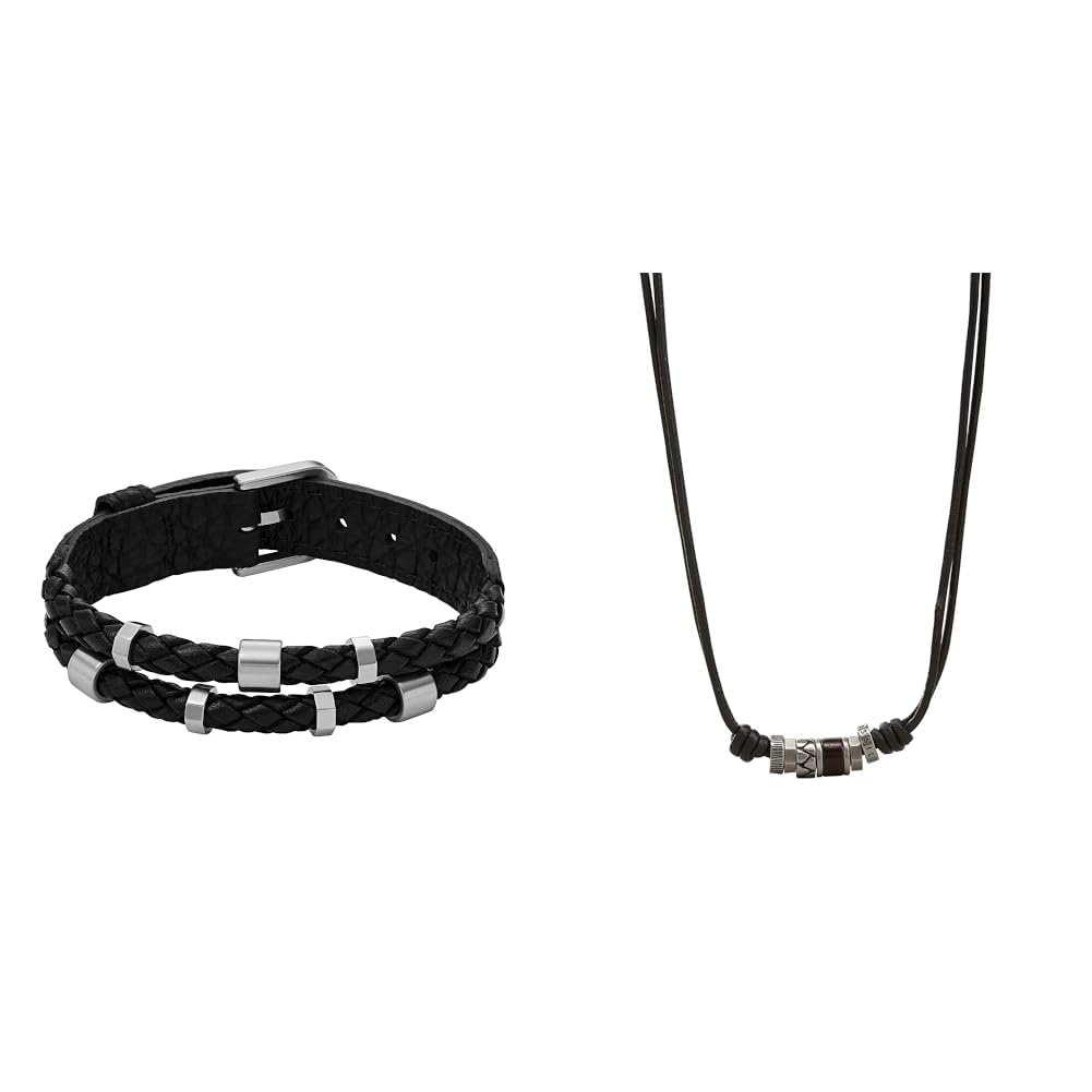 FOSSIL Armband für Männer Leather Essentials, Schwarzes Lederarmband, Länge: 256mm, Breite: 13.7mm, JF04473040
