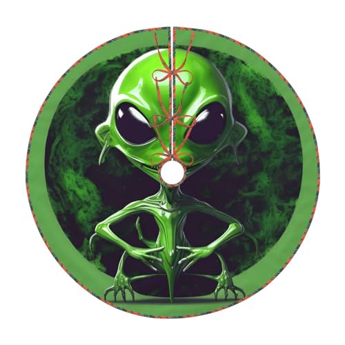 Jupe de sapin de Noël imprimé extraterrestre vert tapis rustique fête