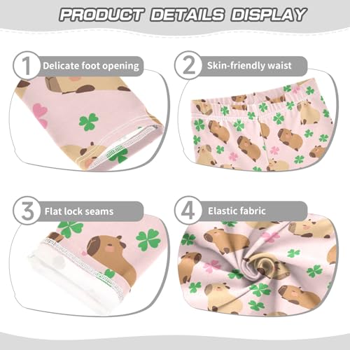 Capybara with Lucky Clover Pink Girls Leggings Soft Comfortable Athletic Leggings Dancing Pants for 4-10 Years3