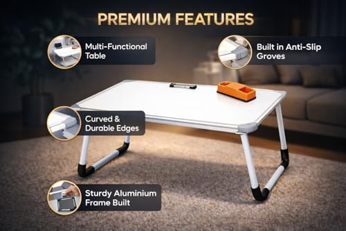 Image of YAJNAS Writable Whiteboard & Laptop Table | Portable Study Desk & Lap Desk for Bed with Laptop Support | Foldable Lap Bed Table, Ideal for Home & Office Presentation - (15 x 23, White)
