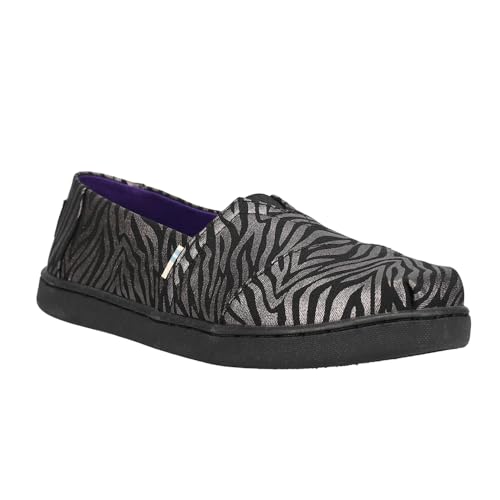 TOMS Kids Girls Alpargata Zebra Shimmer Slip On Flats Casual - Black - Size 12.5 M
