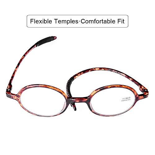 Doovic Round Reading Glasses Flexible Lightweight Readers Glasses Fashion Design Tortoise For Men & Women +3.00 Strength #TOP4