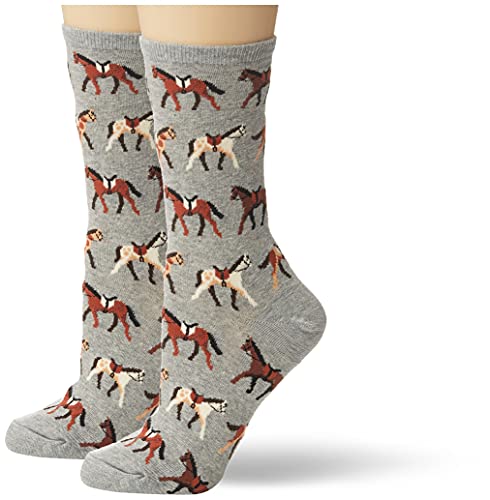Hot Sox Women s Animal Series Novelty Fashion Casual Crew, Horses (Grey Heather), Shoe Size: 4-10 (Sock Size: 9-11)