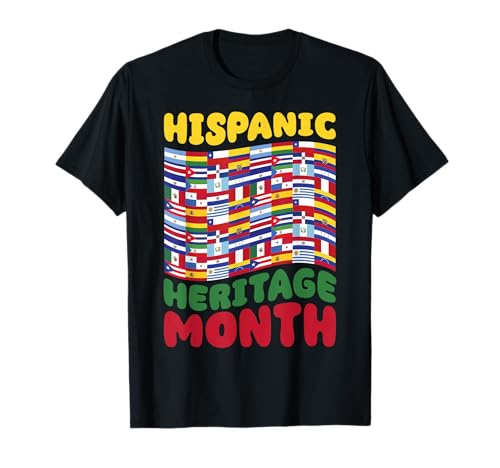 Hispanic Heritage Month Latin Countries Flags Groovy Retro T-Shirt