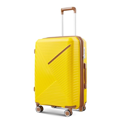 Expandable Lightweight Luggage Set, 4 Piece (14/20/24/28) with 360° Double Spinner Wheels, Durable Polypropylene, Yellow4