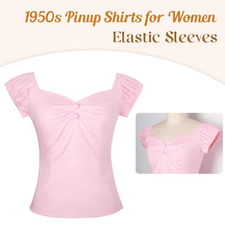 Image of YARN & INK Women's Rockabilly Tops 1950s Pinup Shirt Casual Off Shoulder Vintage Blouse