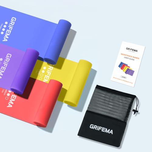 GRIFEMA Fitnessbänder [4er Set], Gymnastikband mit 4 Widerstandsstufen, Fitnessband mit Tragetasche & Übungsanleitung, Resistance Bands für Yoga, Pilates
