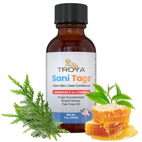 Troya Sani Tags 1oz. Botanical Skin Serum with Tea Tree Oil, Royal Honey & Thuja Extract.