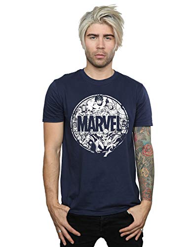 Image of Marvel Comics Men's Logo Character Infill T-Shirt Navy Blue X-Large