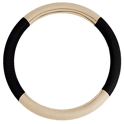 Image of FH Group FH2033BEIGE Universal Fit Modernistic and Seat Belt Pads Combo Set Beige Steering Wheel Cover Fits Most Cars, SUVs Trucks