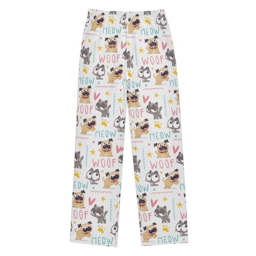 Cute Pug Dogs Cats Boys Pants for Kids Jogger Pants with Pockets S-XL