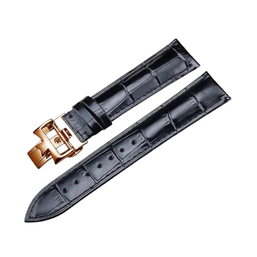 Bracelet montre 20mm cuir authentique réglable avec boucle inox papillon