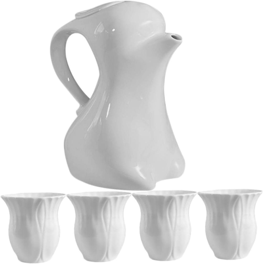 YARNOW Ceramic Rabbit-shaped Tea Set with 1 Pot and 4 Cups, Decorative Kitchen Water Jug and Milk Pitcher for Afternoon Tea, Cute Ceramic Teaware for Home Serving