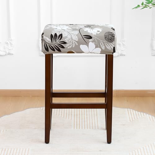 Image of Waterproof Bar Stool Covers Rectangle Set of 2 Stretch Floral Backless Barstool Chair Covers Rectangular Washable
