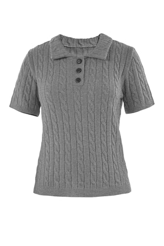 Image of Imily Bela Womens Polo V Neck Pullovers Lightweight Short Sleeve Cable Knit Sweater Business Casual Summer Tops 2025