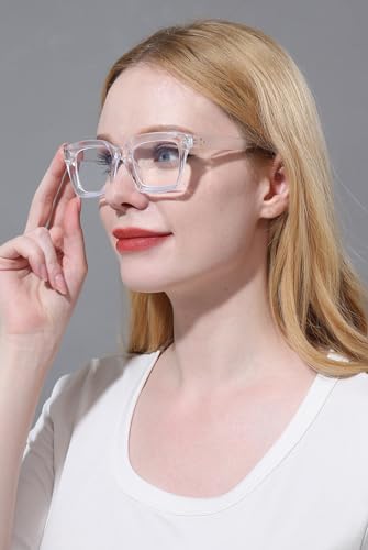 Image of REAVEE 2 Pack Oversized Reading Glasses for Women Men Blue Light Blocking, Ladies Stylish Retro Square Large Computer Readers (Black /Clear 2.0x)
