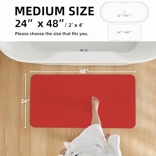 Christmas Bath Mat, Red Bathroom Rugs Non Slip Washable Thin Absorbent Bath Mat Fits Under Door Bathroom Floor Mat Perfect for Bath, Shower, or Sink 24"x48" Red