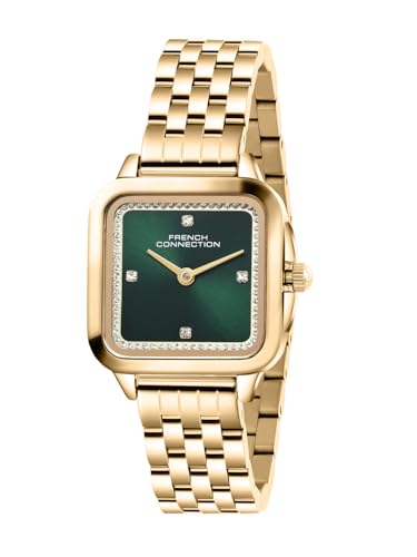 Image of French Connection Bijou Carre | Analog Display | Green Sunray Dial | Stainless Steel Strap | Watch for Women - FCN0217NGM