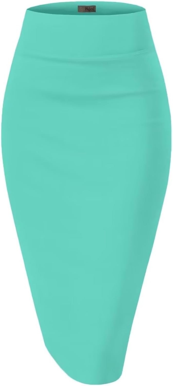 Hybrid & Company Women's Premium Nylon Ponte Stretch High Waist Pencil Suit Skirt Below Knee