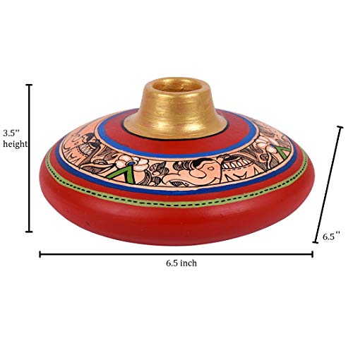 Image of Aakriti Art Creations Vase Earthen Red Madhubani Set of 3 | Hand-Painted Terracotta Flower Vases | Matte Finish Decorative Vases for Living Room, Table & Floor Decor