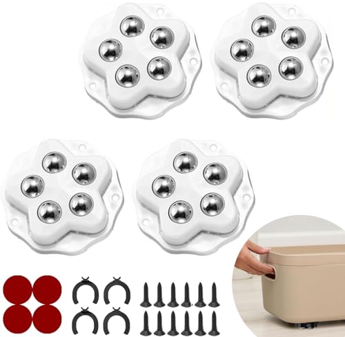 STOAT® mini ruedas adhesivas giratorias.4 ruedas con 5 bolas cada una, capacidad 300KG, con adhesivo y tornillos. Rueda móvil universal 360, ruedas para muebles de gran resistencia (Blanco: 4 Piezas)