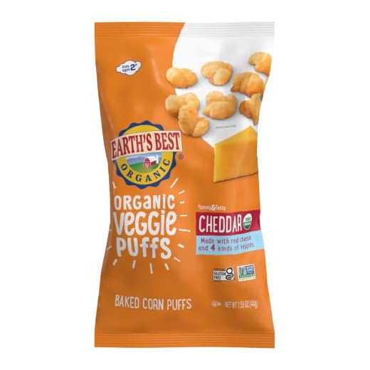 Earth's Best Organic Kids Snacks, Sesame Street Toddler Snacks, Organic Cheddar Veggie Puffs, Gluten Free Snacks for Kids 2 Years and Older, Cheddar, 1.55 oz Bag (Pack of 4)
