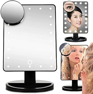 Makeup Mirror with Light, 22 LED Vanity Cosmetic Mirror with Touch Screen, Light Up Illuminated Standing Mirror with Small Magnifying Round Mirror (Black)